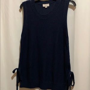 LOFT SWEATER TANK NAVY COTTON SZ L SLITS/TIES